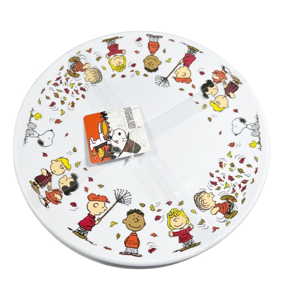 Peanuts White, Red, Orange, Yellow Round Dinner Plate with Charlie Brown Cast